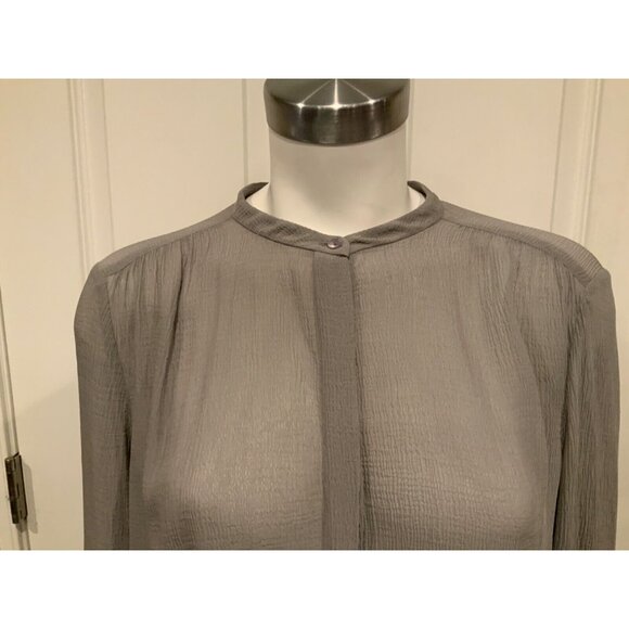 Eileen Fisher Gray Crinkle 100% Silk Button-Up Blouse, Size S - Picture 2 of 9